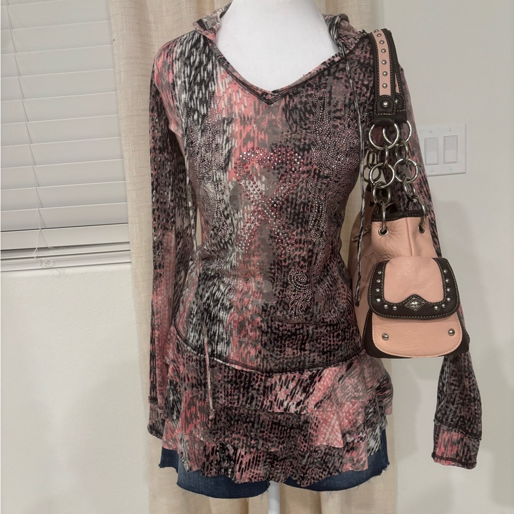 Christina Pink and Black Patterned Hoodie